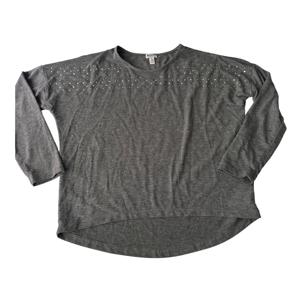 Ruum Gray Long Sleeve Studded Rhinestone Top - Small